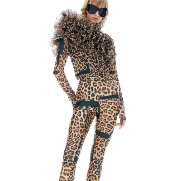 NWT H&M Studio Collection Flounce-trimmed Mesh Leopard Animal print Top Shirt XL - Picture 6 of 8